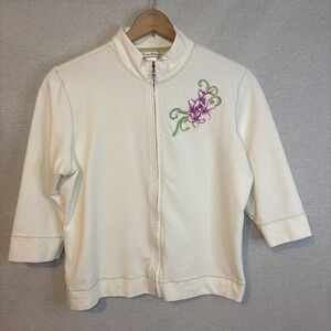 Tommy Bahama Womens Zip Up Activewear Jacket Large White Flower Golf‎ Pickleball
